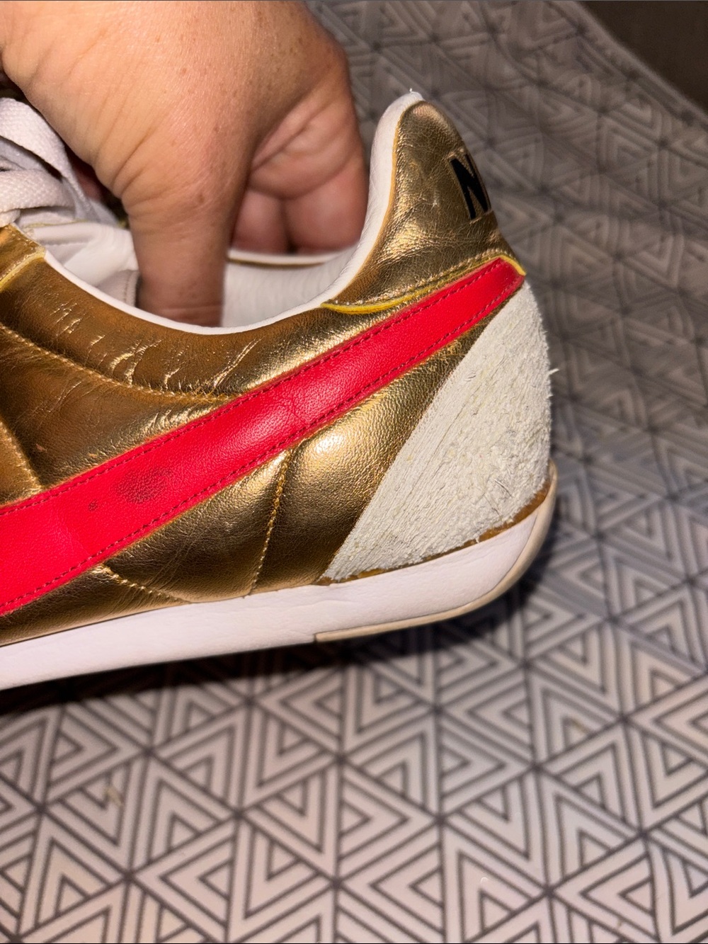 Nike Gold Leather Sneaker with Red Swoosh and White Laces - Picture 6 of 11